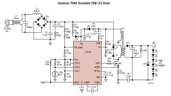LT3799 – zbuduj izolowane źródło dla LED z aktywną korekcją współczynnika mocy